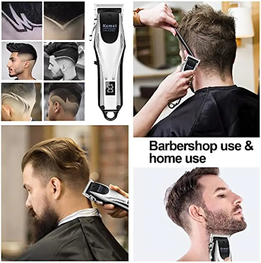 KEMEI Professional Hair Clippers Men Rechargeable Cordless Electric Beard Hair Trimmer Barber Hair Cutting Machine Grooming Kit