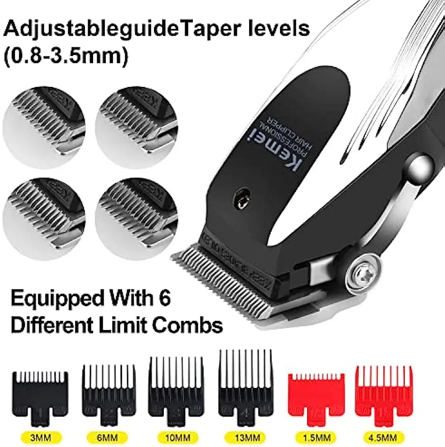 KEMEI Professional Hair Clippers Men Rechargeable Cordless Electric Beard Hair Trimmer Barber Hair Cutting Machine Grooming Kit