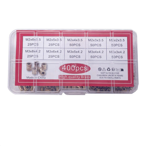 400pcs Injection Molding Knurl Insert Nut Embedded Nutsert Assortment Kit Set 10 Mix Size M2 M3  Solid Brass Copper