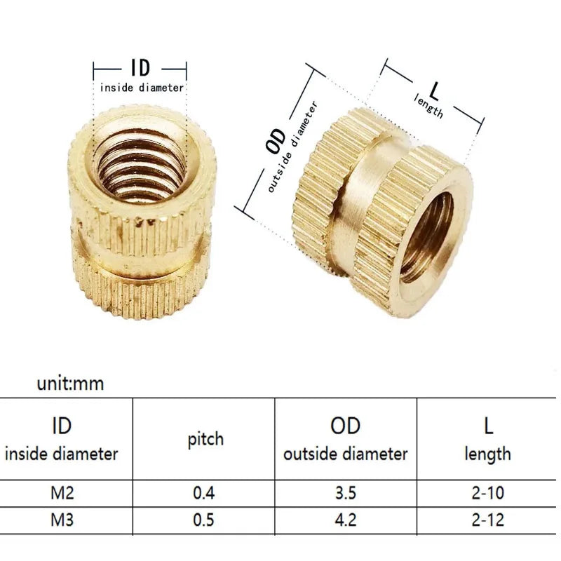 400pcs Injection Molding Knurl Insert Nut Embedded Nutsert Assortment Kit Set 10 Mix Size M2 M3  Solid Brass Copper